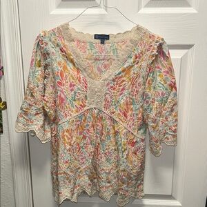 Democracy Floral Crochet Trim Women's Top